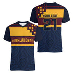 New Zealand Rugby Pacific Custom Women V-Neck T-Shirt Kahupeka Retro 2025 Taniko Motif