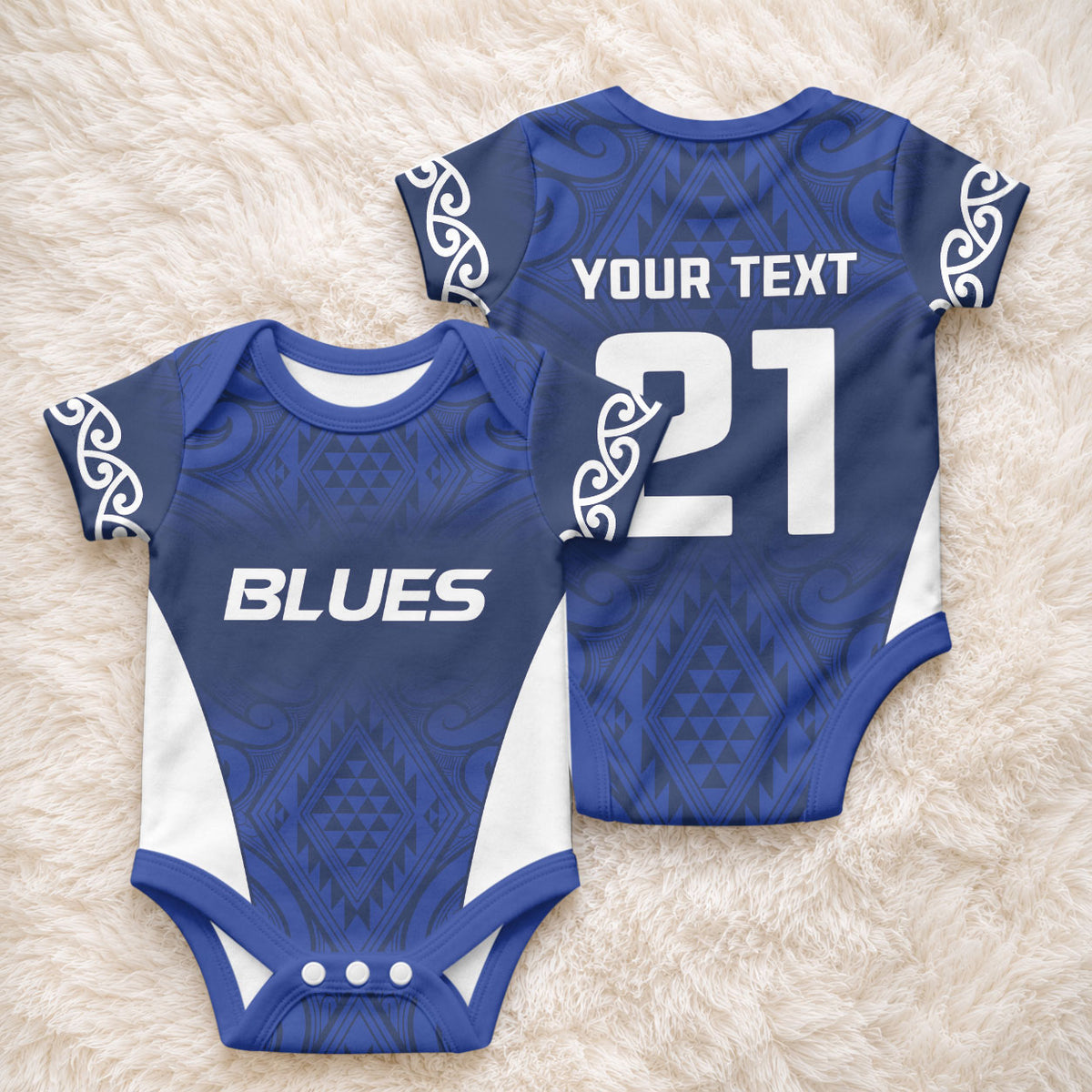 New Zealand Maori Rugby Pacific Custom Baby Onesie Kahurangi Auckland All Blue