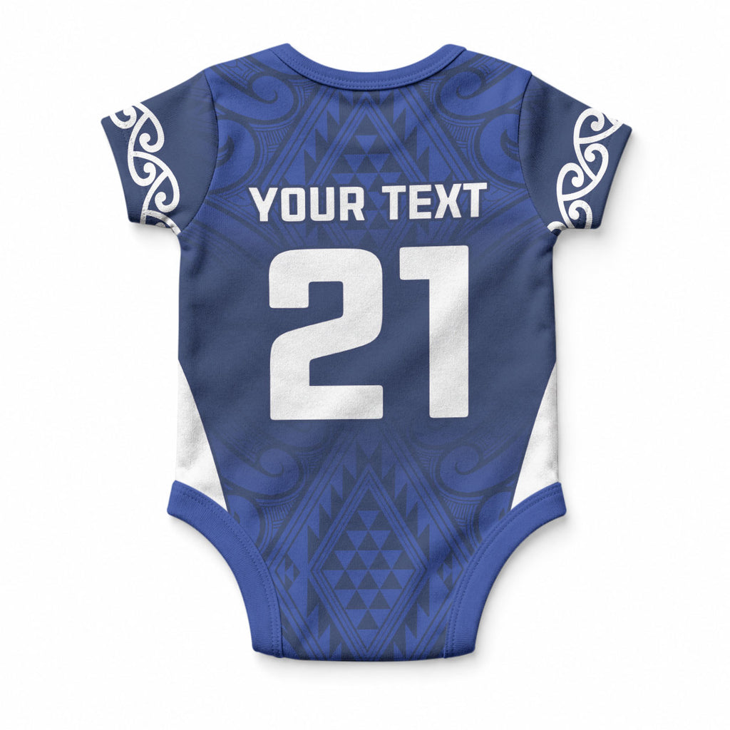 New Zealand Maori Rugby Pacific Custom Baby Onesie Kahurangi Auckland All Blue