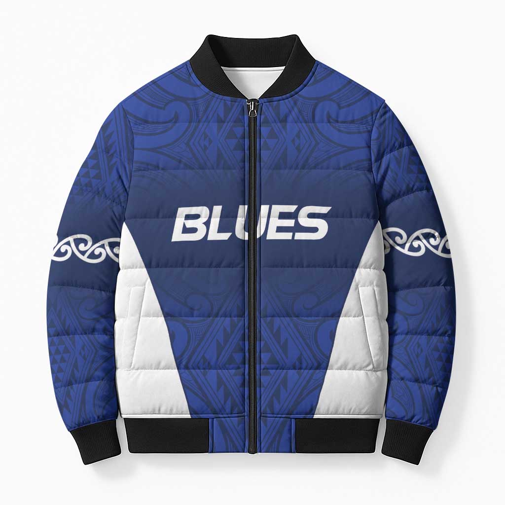New Zealand Rugby Pacific Custom Bomber Puffer Jacket Kahurangi Auckland All Blue - Aussie Hoodie
