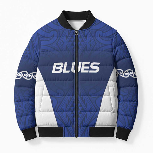 New Zealand Rugby Pacific Custom Bomber Puffer Jacket Kahurangi Auckland All Blue - Aussie Hoodie