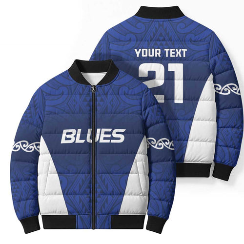 New Zealand Rugby Pacific Custom Bomber Puffer Jacket Kahurangi Auckland All Blue - Aussie Hoodie