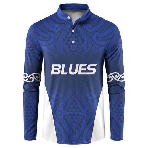 New Zealand Rugby Pacific Custom Button Sweatshirt Kahurangi Auckland All Blue