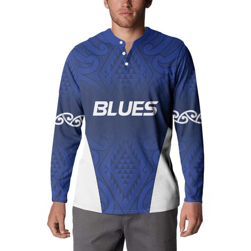 New Zealand Rugby Pacific Custom Button Sweatshirt Kahurangi Auckland All Blue