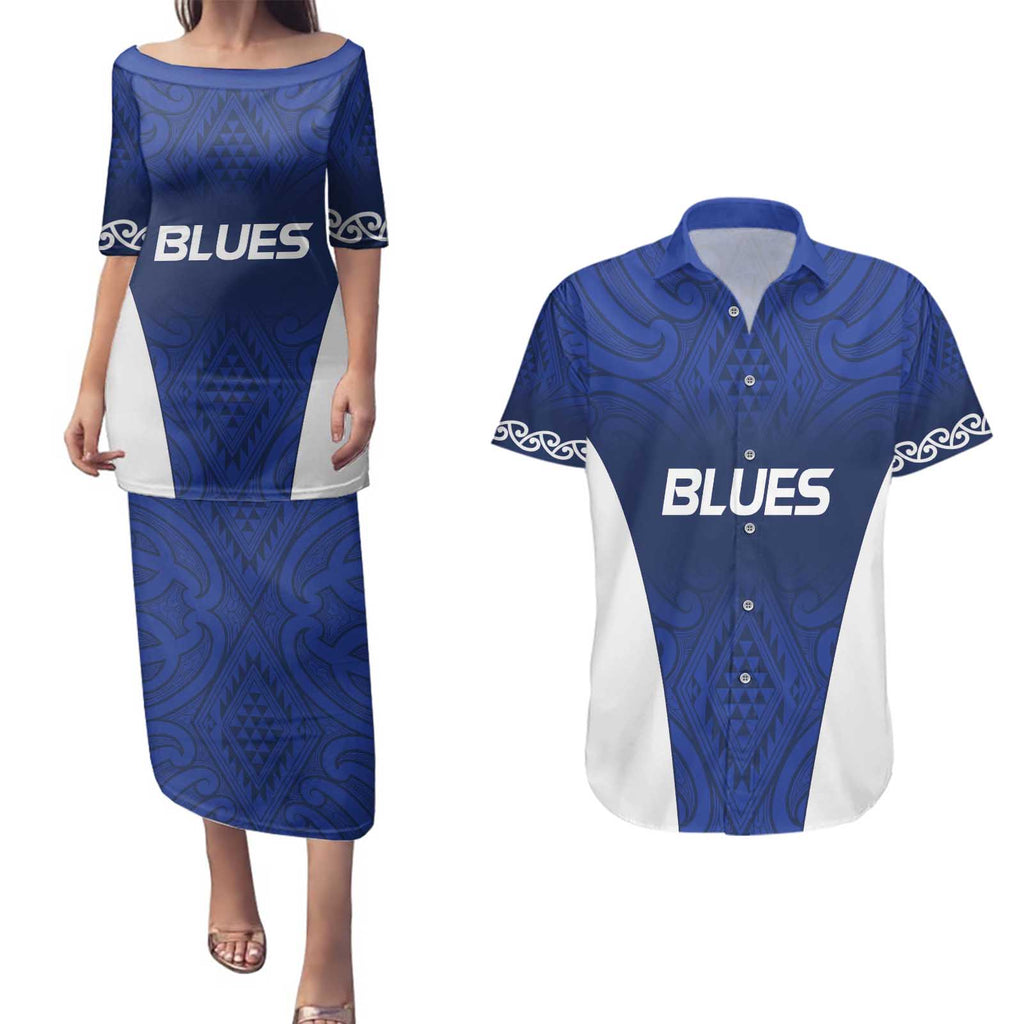 New Zealand Rugby Pacific Custom Couples Matching Puletasi and Hawaiian Shirt Kahurangi Auckland All Blue