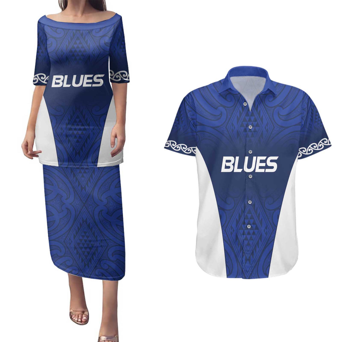 New Zealand Rugby Pacific Custom Couples Matching Puletasi and Hawaiian Shirt Kahurangi Auckland All Blue