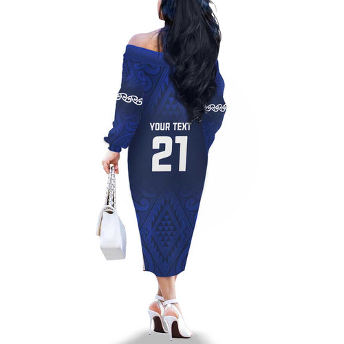 New Zealand Rugby Pacific Custom Family Matching Off The Shoulder Long Sleeve Dress and Hawaiian Shirt Kahurangi Auckland All Blue