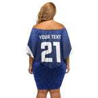New Zealand Rugby Pacific Custom Family Matching Off Shoulder Short Dress and Hawaiian Shirt Kahurangi Auckland All Blue