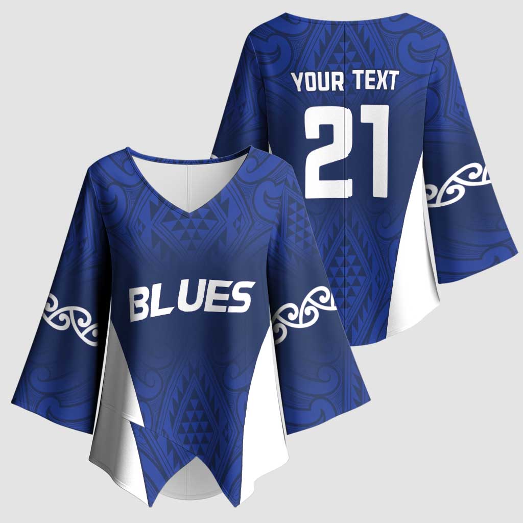New Zealand Rugby Pacific Custom Kimono Sleeve Blouse Kahurangi Auckland All Blue - Aussie Hoodie