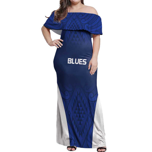 New Zealand Rugby Pacific Custom Off Shoulder Maxi Dress Kahurangi Auckland All Blue