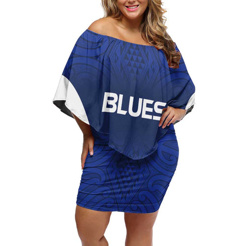 New Zealand Rugby Pacific Custom Off Shoulder Short Dress Kahurangi Auckland All Blue