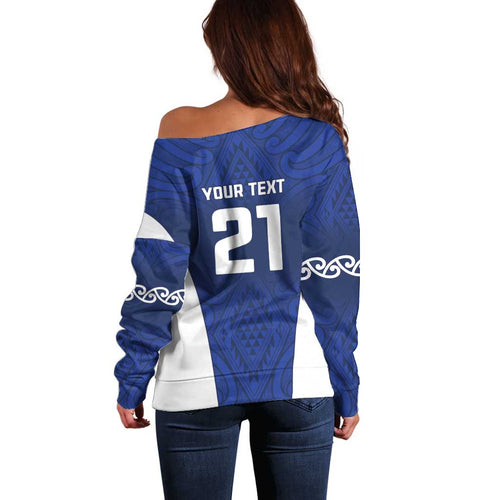 New Zealand Rugby Pacific Custom Off Shoulder Sweater Kahurangi Auckland All Blue