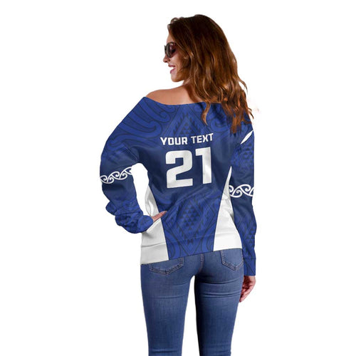 New Zealand Rugby Pacific Custom Off Shoulder Sweater Kahurangi Auckland All Blue