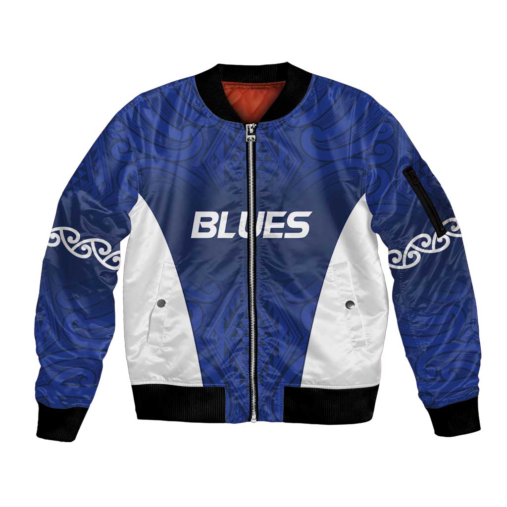 New Zealand Rugby Pacific Custom Sleeve Zip Bomber Jacket Kahurangi Auckland All Blue