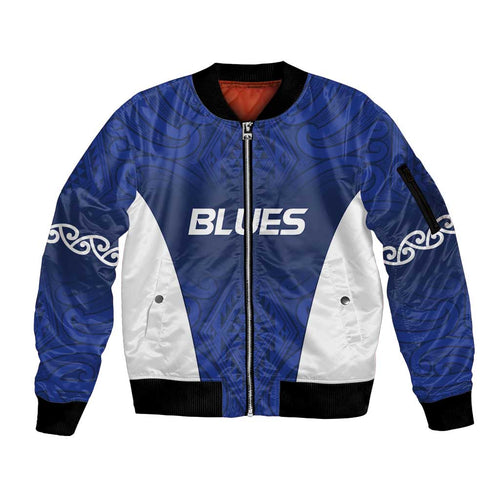 New Zealand Rugby Pacific Custom Sleeve Zip Bomber Jacket Kahurangi Auckland All Blue