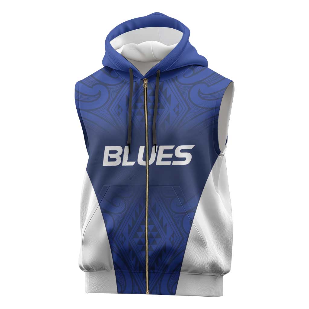 New Zealand Rugby Pacific Custom Sleeveless Zip Hoodie Kahurangi Auckland All Blue - Aussie Hoodie