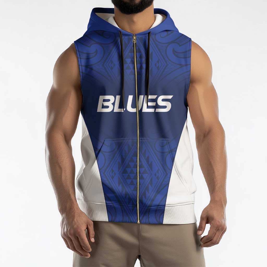New Zealand Rugby Pacific Custom Sleeveless Zip Hoodie Kahurangi Auckland All Blue - Aussie Hoodie