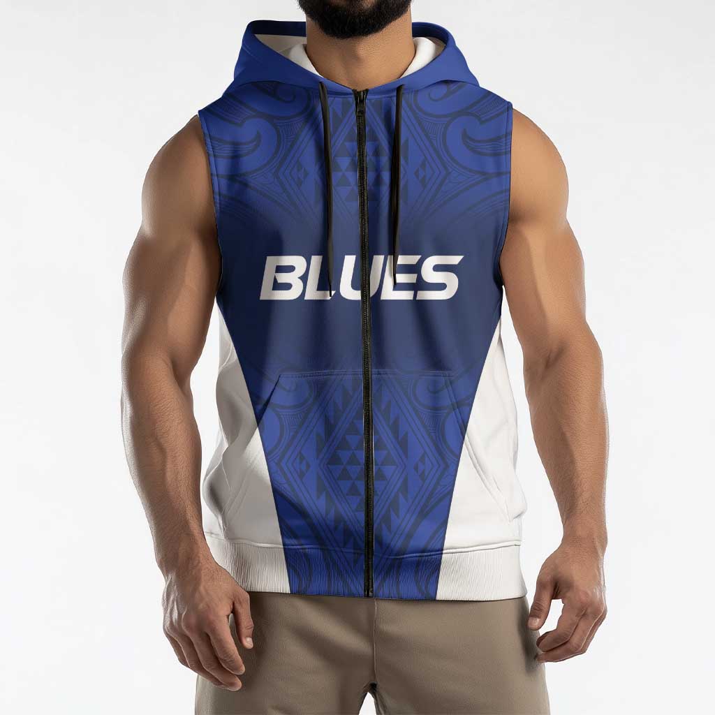 New Zealand Rugby Pacific Custom Sleeveless Zip Hoodie Kahurangi Auckland All Blue LT9