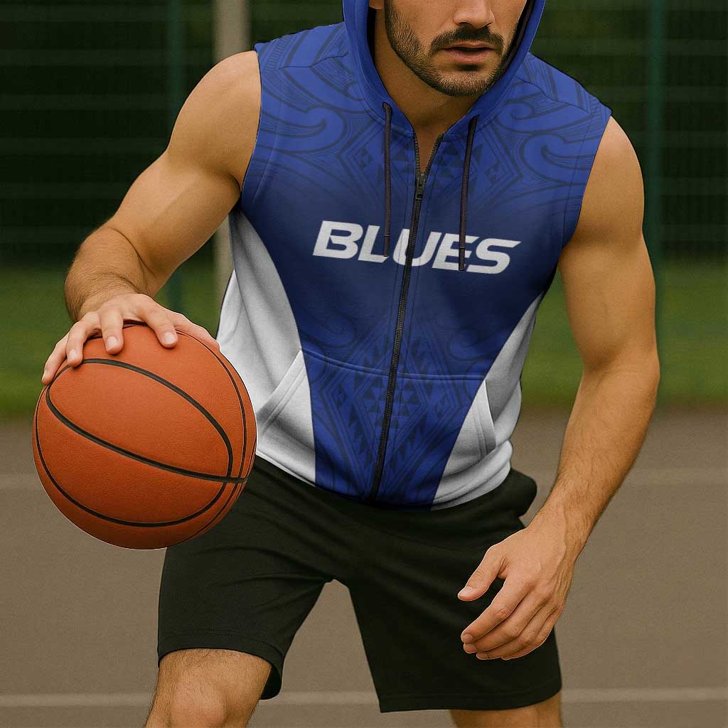 New Zealand Rugby Pacific Custom Sleeveless Zip Hoodie Kahurangi Auckland All Blue LT9