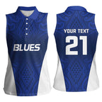 New Zealand Rugby Pacific Custom Women Sleeveless Polo Shirt Kahurangi Auckland All Blue