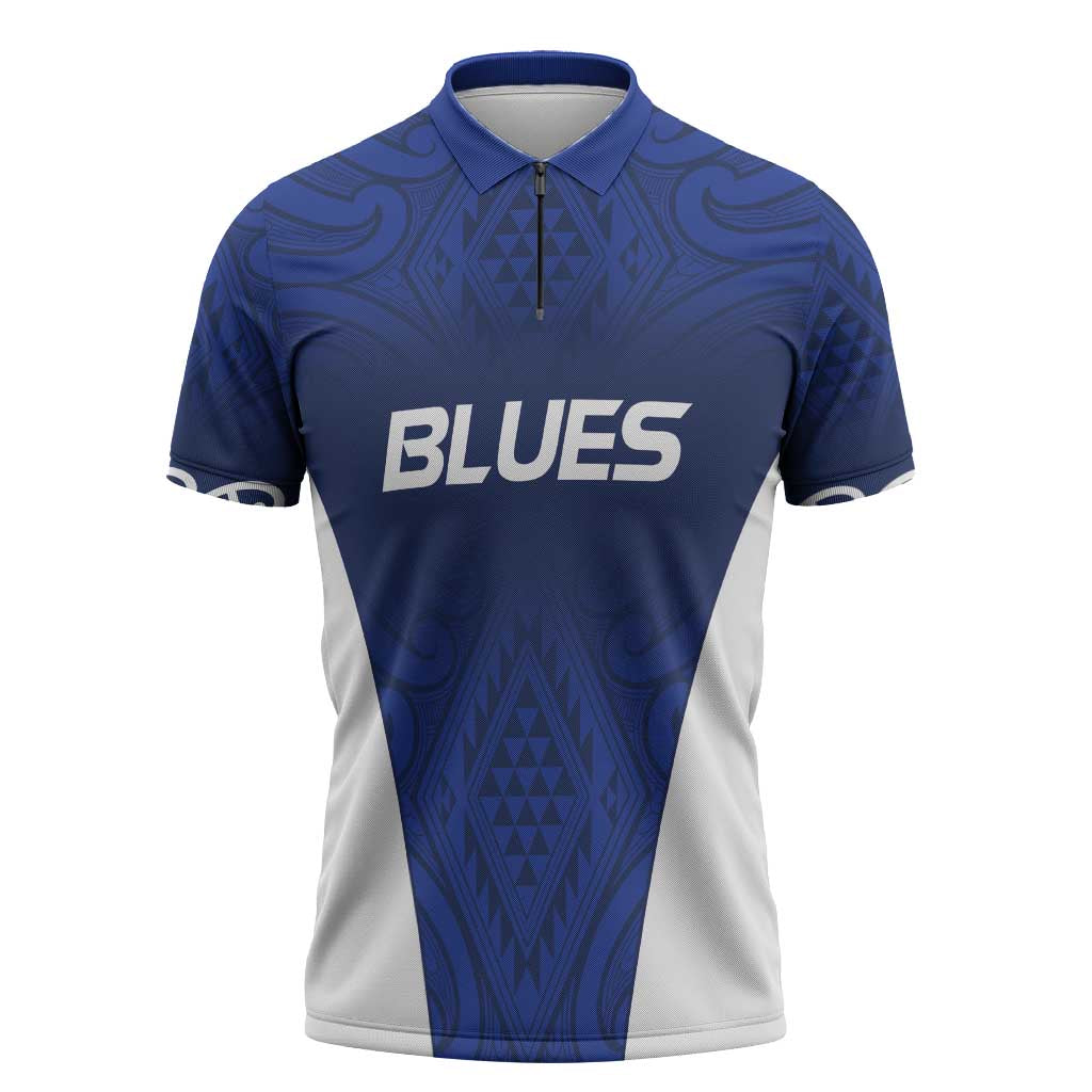 New Zealand Rugby Pacific Custom Zipper Polo Shirt Kahurangi Auckland All Blue - Aussie Hoodie