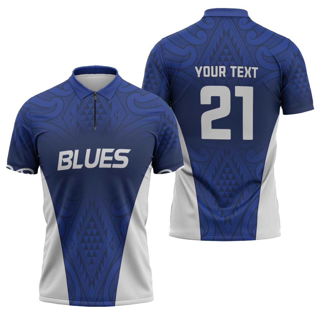 New Zealand Rugby Pacific Custom Zipper Polo Shirt Kahurangi Auckland All Blue - Aussie Hoodie