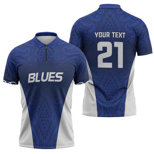 New Zealand Rugby Pacific Custom Zipper Polo Shirt Kahurangi Auckland All Blue - Aussie Hoodie