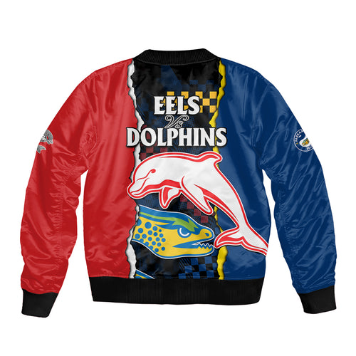 nrl-combine-dolphins-and-parra-eels-sleeve-zip-bomber-jacket-simple-style