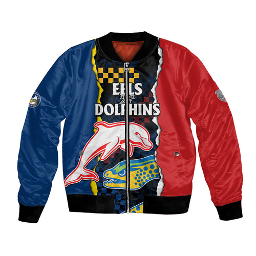 custom-text-and-number-nrl-combine-dolphins-and-parra-eels-bomber-jacket-simple-style