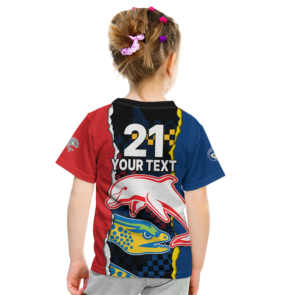 custom-text-and-number-nrl-combine-dolphins-and-parra-eels-kid-t-shirt-simple-style
