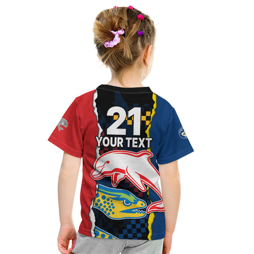 custom-text-and-number-nrl-combine-dolphins-and-parra-eels-kid-t-shirt-simple-style