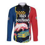 custom-text-and-number-nrl-combine-dolphins-and-parra-eels-long-sleeve-button-shirt-simple-style