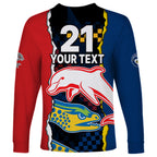 custom-text-and-number-nrl-combine-dolphins-and-parra-eels-long-sleeve-shirt-simple-style