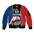custom-text-and-number-nrl-combine-dolphins-and-parra-eels-sleeve-zip-bomber-jacket-simple-style