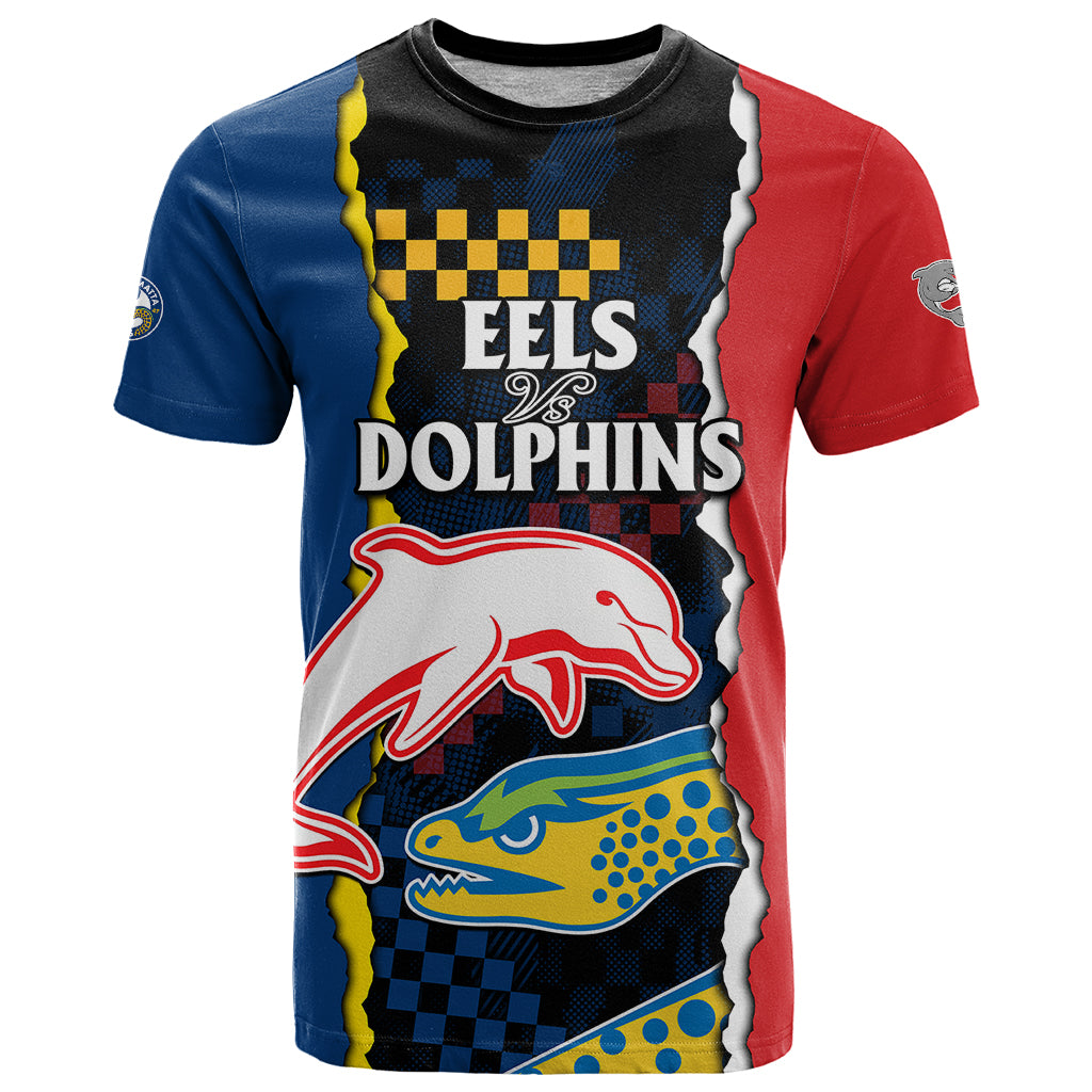 custom-text-and-number-nrl-combine-dolphins-and-parra-eels-t-shirt-simple-style