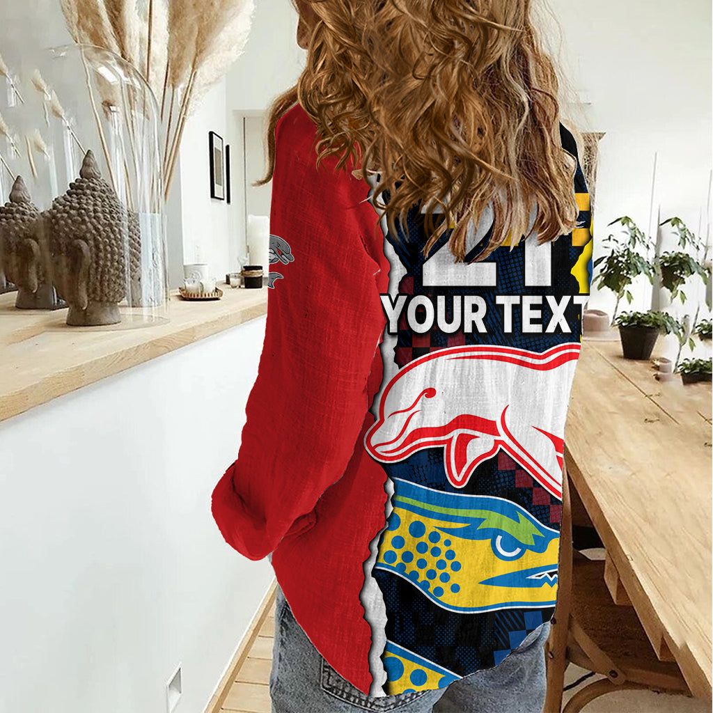 (Custom Text And Number) NRL Combine Dolphins and Parra Eels Women Casual Shirt Simple Style LT9