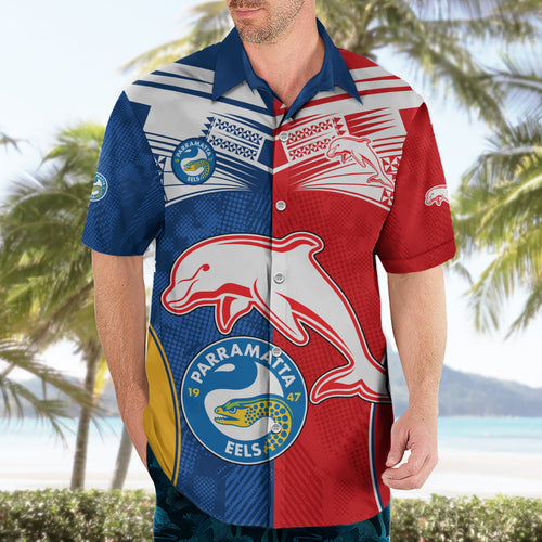 NRL Dolphins Combine Parra Eels Hawaiian Shirt Sporty Style LT9