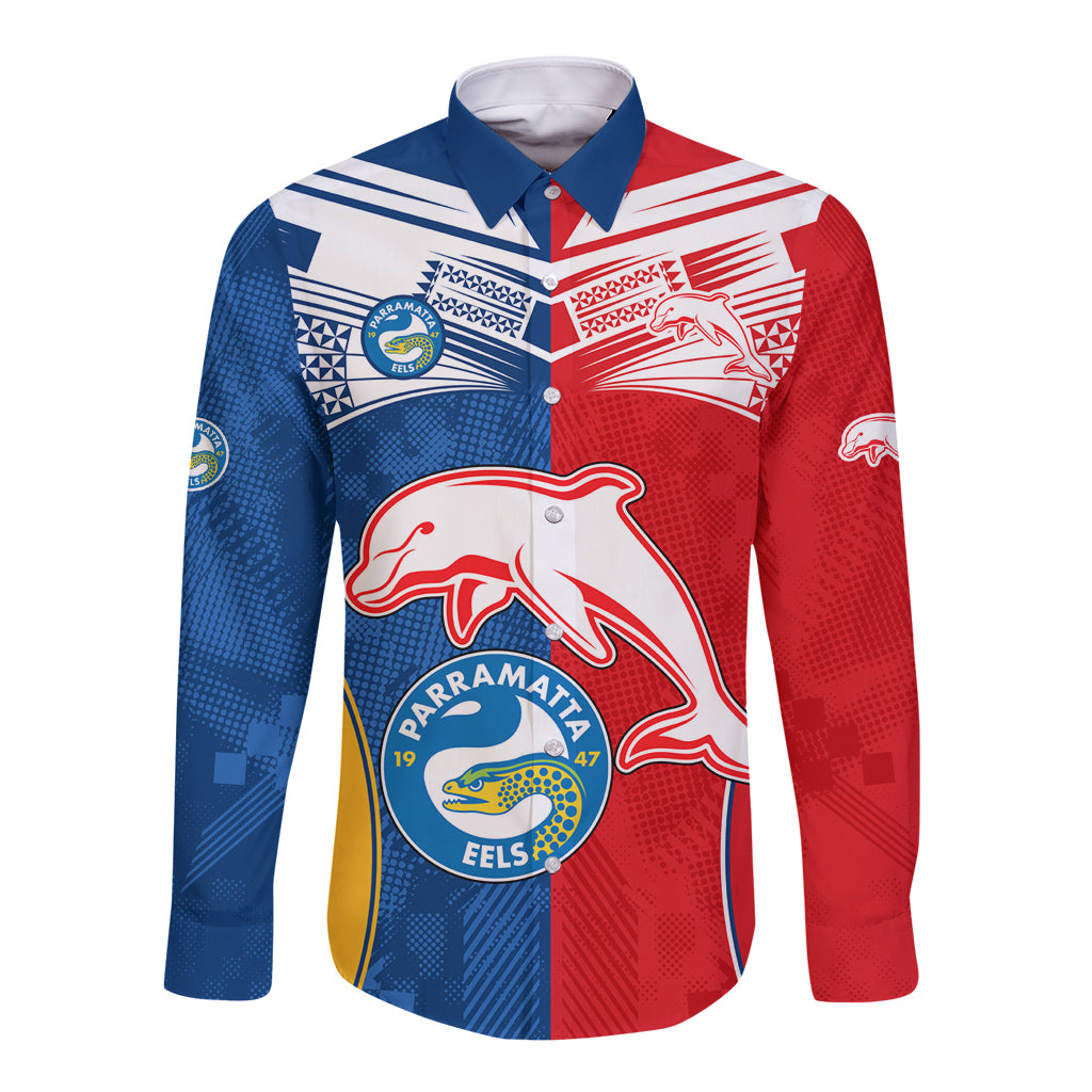 NRL Dolphins Combine Parra Eels Long Sleeve Button Shirt Sporty Style LT9