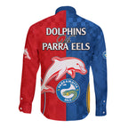 NRL Dolphins Combine Parra Eels Long Sleeve Button Shirt Sporty Style LT9