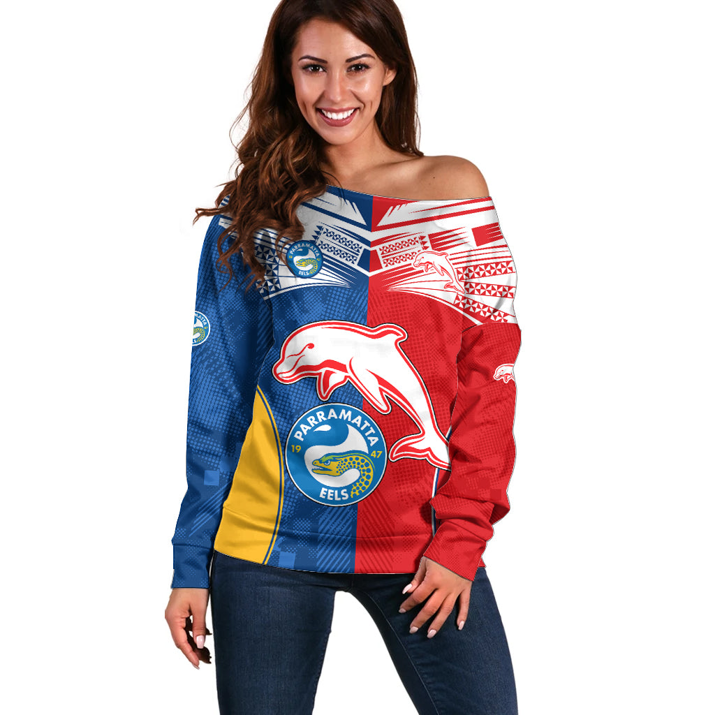 NRL Dolphins Combine Parra Eels Off Shoulder Sweater Sporty Style LT9