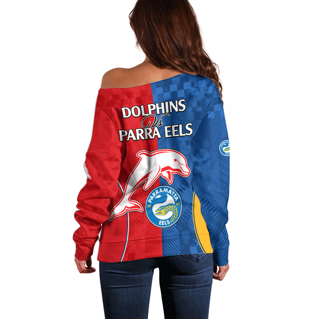 NRL Dolphins Combine Parra Eels Off Shoulder Sweater Sporty Style LT9