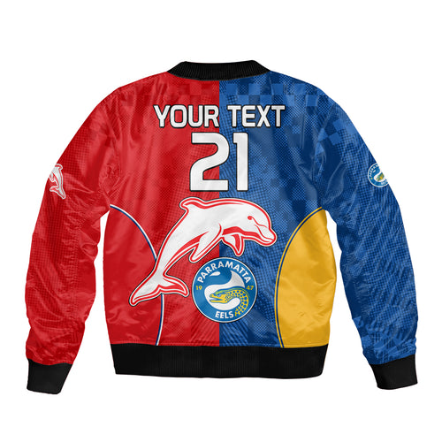 (Custom Text And Number) NRL Dolphins Combine Parra Eels Bomber Jacket Sporty Style LT9