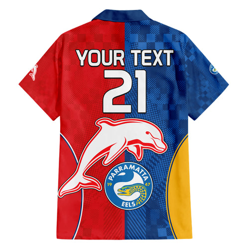 (Custom Text And Number) NRL Dolphins Combine Parra Eels Hawaiian Shirt Sporty Style LT9