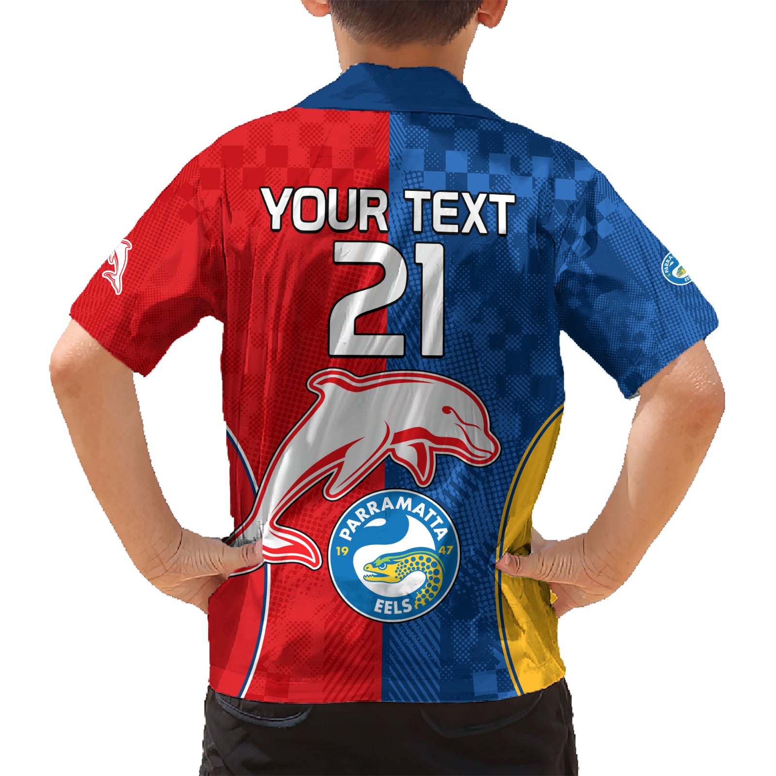 (Custom Text And Number) NRL Dolphins Combine Parra Eels Hawaiian Shirt Sporty Style LT9