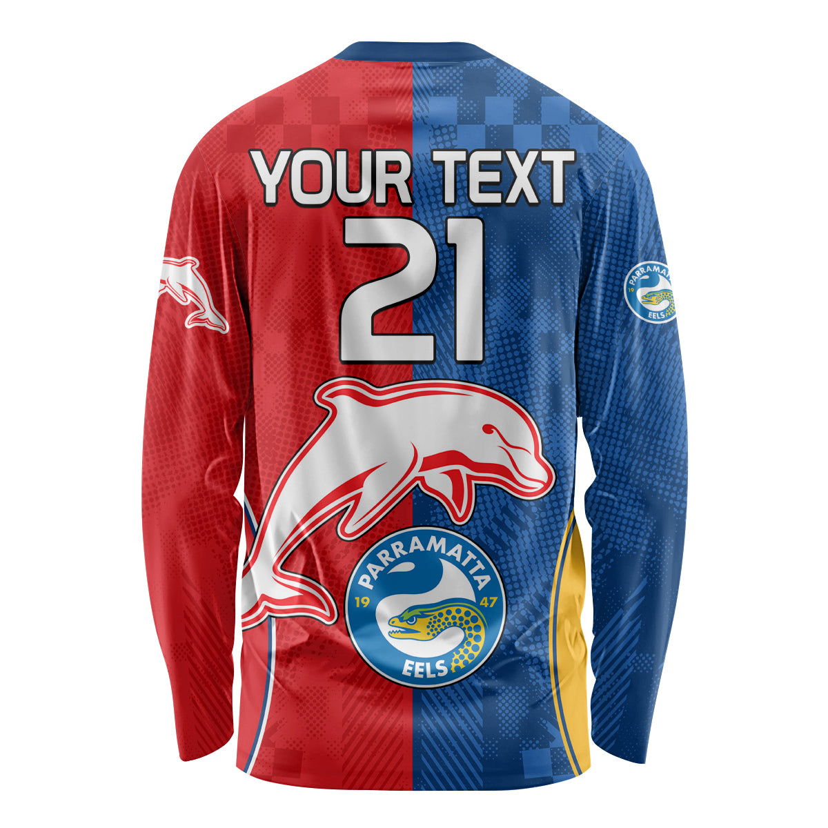 (Custom Text And Number) NRL Dolphins Combine Parra Eels Long Sleeve Shirt Sporty Style LT9