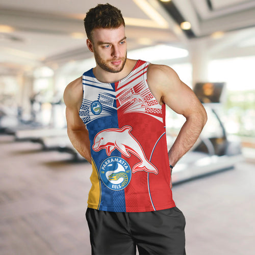 (Custom Text And Number) NRL Dolphins Combine Parra Eels Men Tank Top Sporty Style LT9