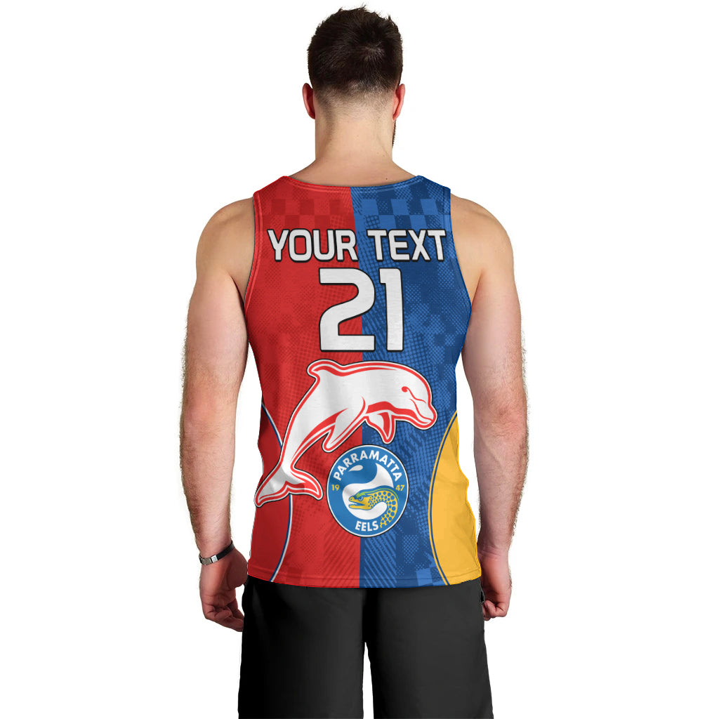 (Custom Text And Number) NRL Dolphins Combine Parra Eels Men Tank Top Sporty Style LT9