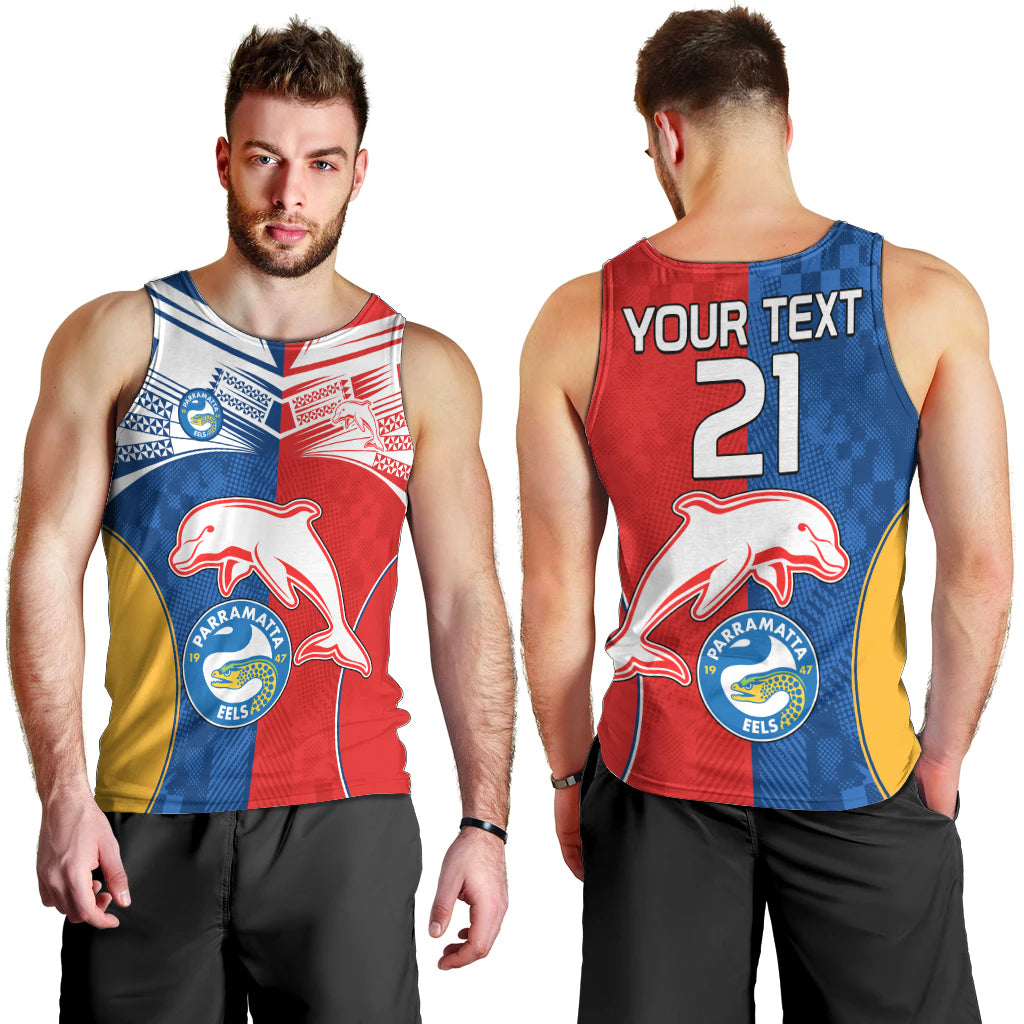 (Custom Text And Number) NRL Dolphins Combine Parra Eels Men Tank Top Sporty Style LT9