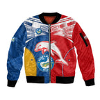 (Custom Text And Number) NRL Dolphins Combine Parra Eels Sleeve Zip Bomber Jacket Sporty Style LT9