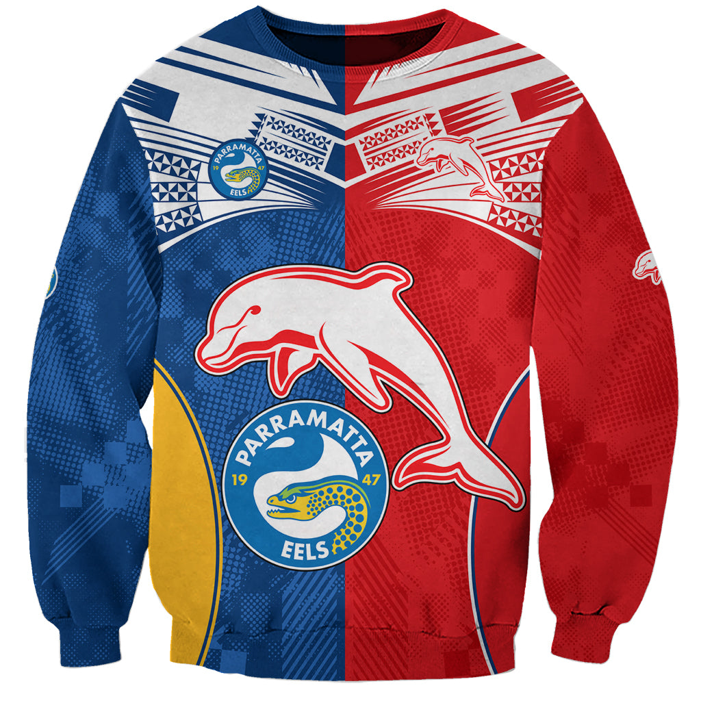 (Custom Text And Number) NRL Dolphins Combine Parra Eels Sweatshirt Sporty Style LT9